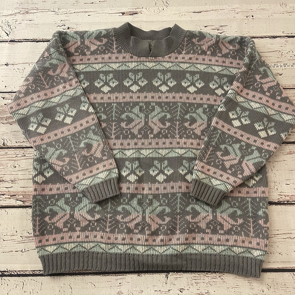Design By Domani Geometric‎ Long Sleeve Womens Sweater Knit Crew Pink Blue Gray
